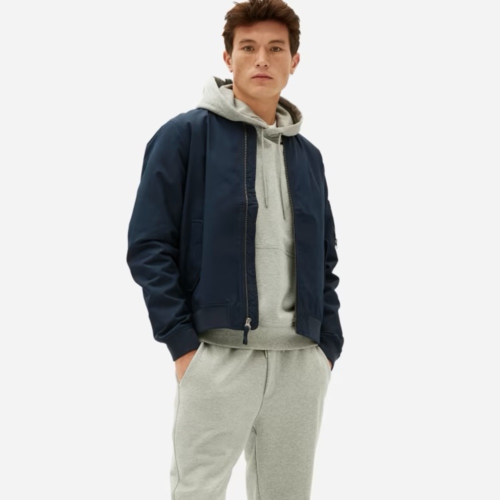 -BRAND new EVERLANE Men’s “The Bomber Blue Jacket | Uniform” (Navy) XXL